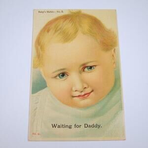 Postcard Blonde Baby Boy Waiting For Daddy Ida Waugh Baby Habits Series 5 No 41